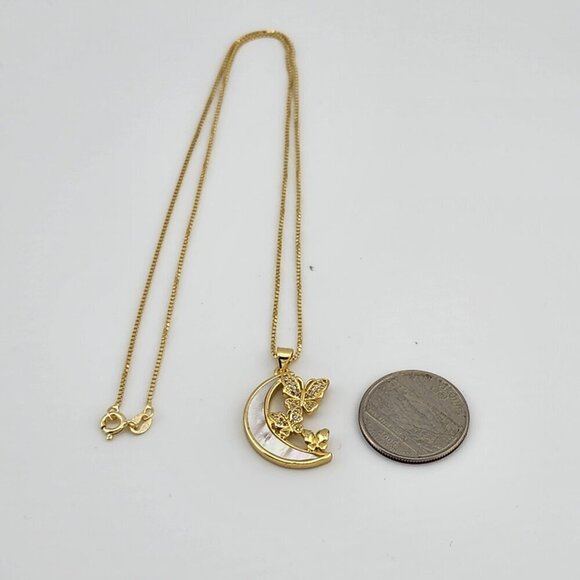 Brand New Half Moon Double Butterfly Necklace - Picture 2 of 11
